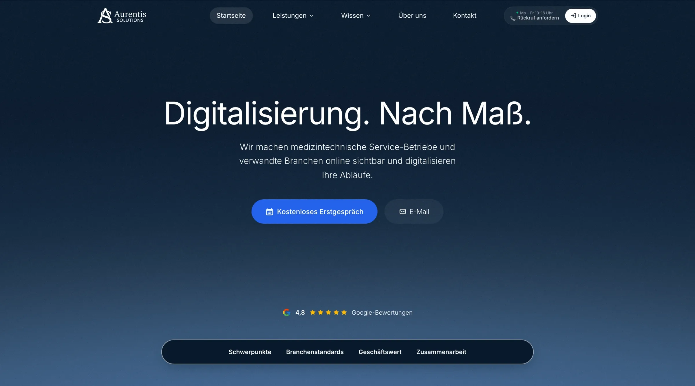 Moderne Aurentis-Website nach der Überarbeitung