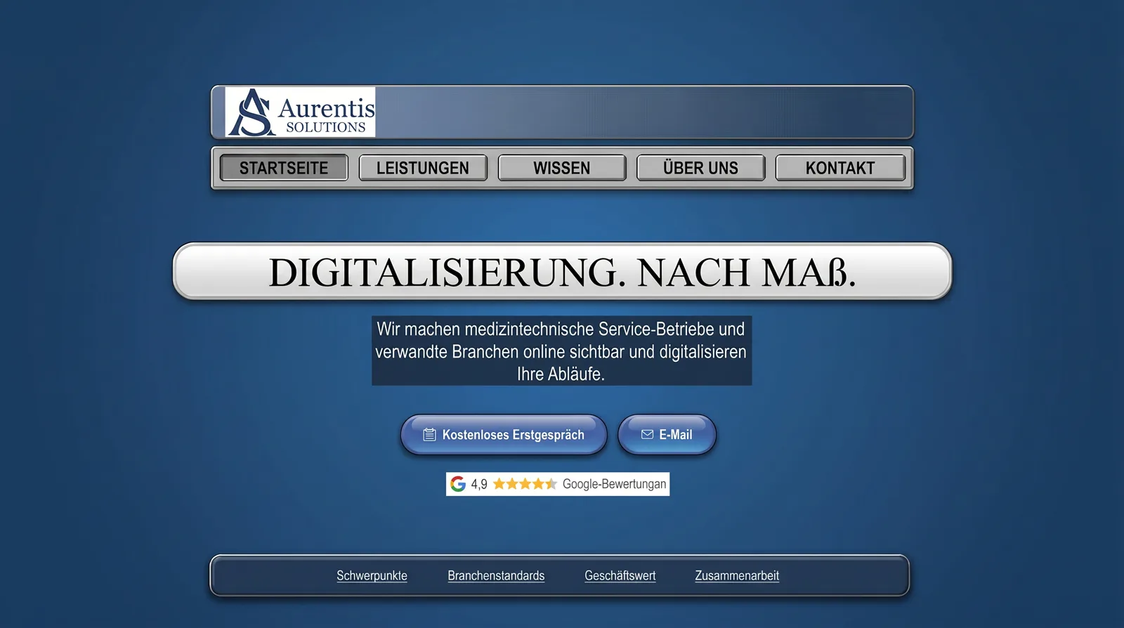 Alte Aurentis-Website vor der Überarbeitung